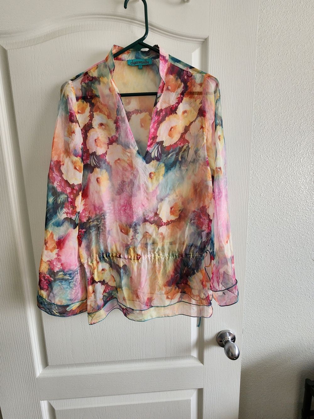 Charming Charlie Floral Sheer V-Neck Blouse - Multicolor